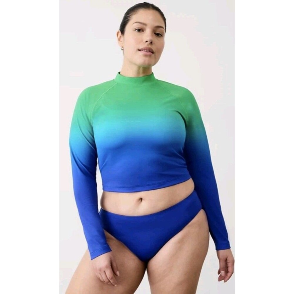 Athleta North Point Crop Rashguard UPF Long Sleeve Swim Shirt M Ombre New - Picture 2 of 11
